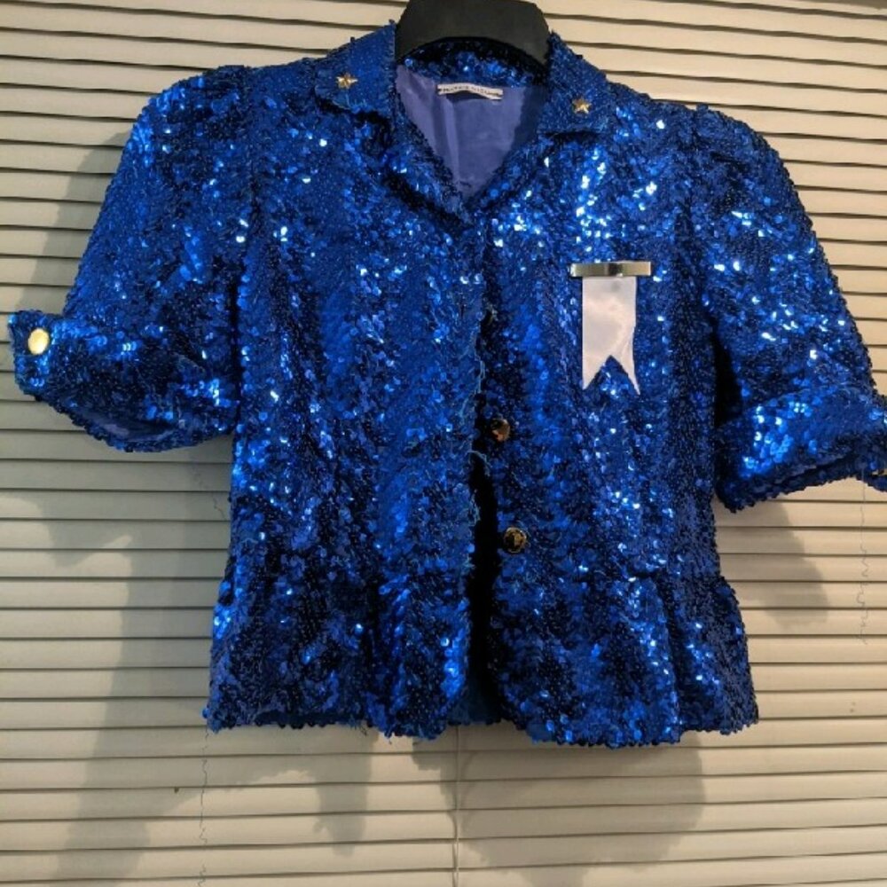Vintage Blue Sequin Sailor Inspired Jacket 3/4 sleeve